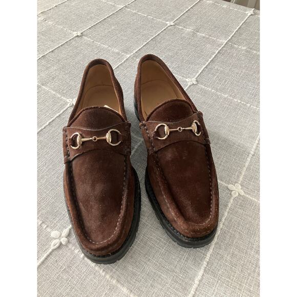 Brown Suede Gucci Loafers Horsebit 38 - Picture 1 of 6